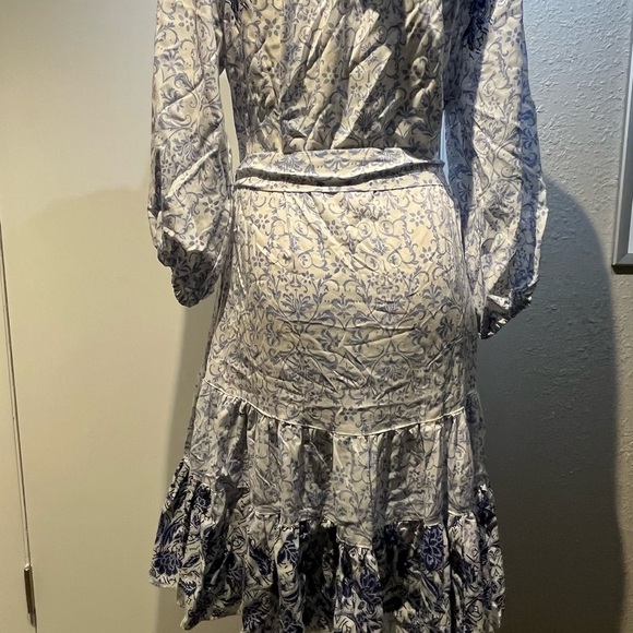 Boho blue dress nwt by nostalgia midi dress belted waist - Picture 5 of 15